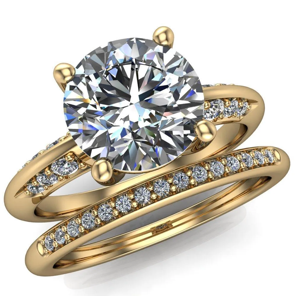 Sharon Round Center Stone Timeless Quad Diamonds Design Engagement Ring