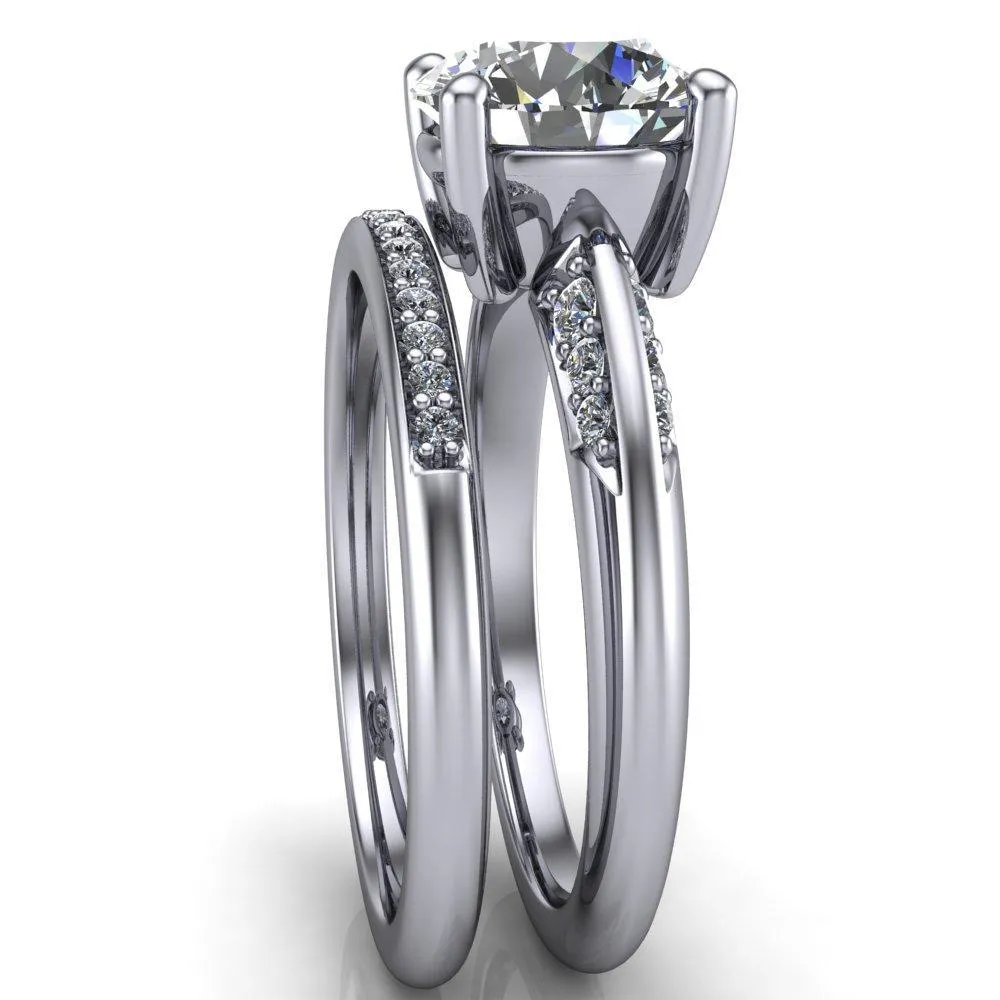 Sharon Round Center Stone Timeless Quad Diamonds Design Engagement Ring