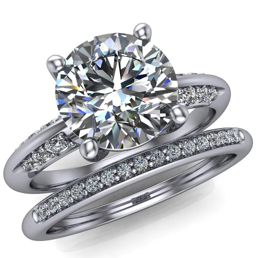 Sharon Round Center Stone Timeless Quad Diamonds Design Engagement Ring