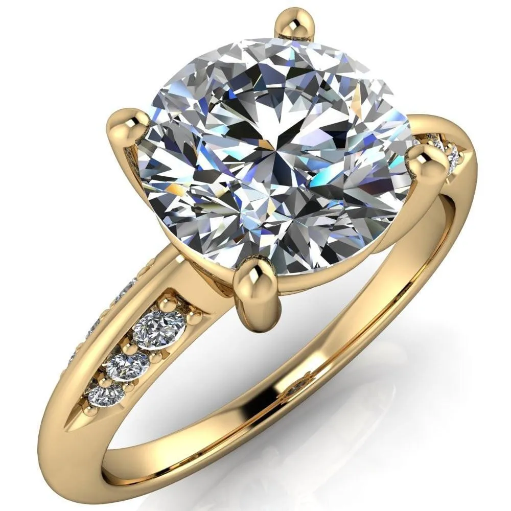Sharon Round Center Stone Timeless Quad Diamonds Design Engagement Ring