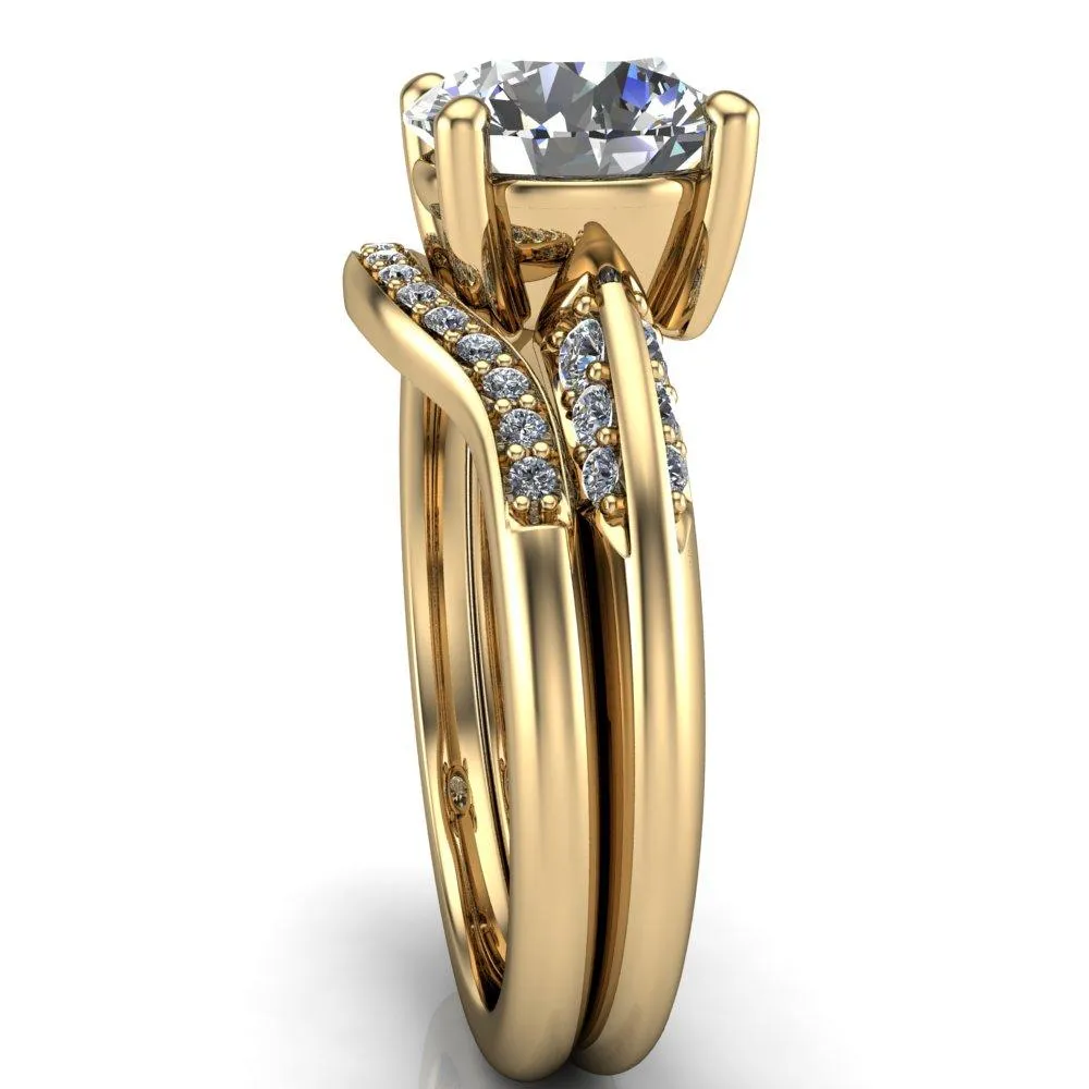 Sharon Round Center Stone Timeless Quad Diamonds Design Engagement Ring