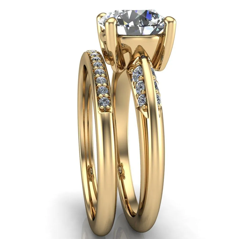 Sharon Round Center Stone Timeless Quad Diamonds Design Engagement Ring