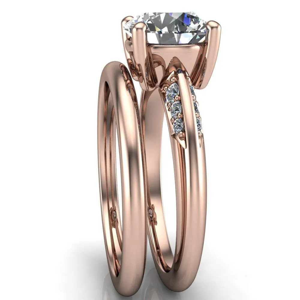 Sharon Round Center Stone Timeless Quad Diamonds Design Engagement Ring