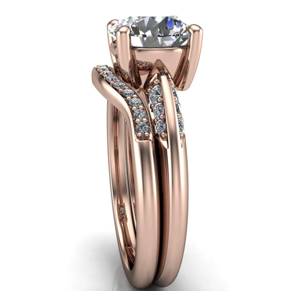Sharon Round Center Stone Timeless Quad Diamonds Design Engagement Ring