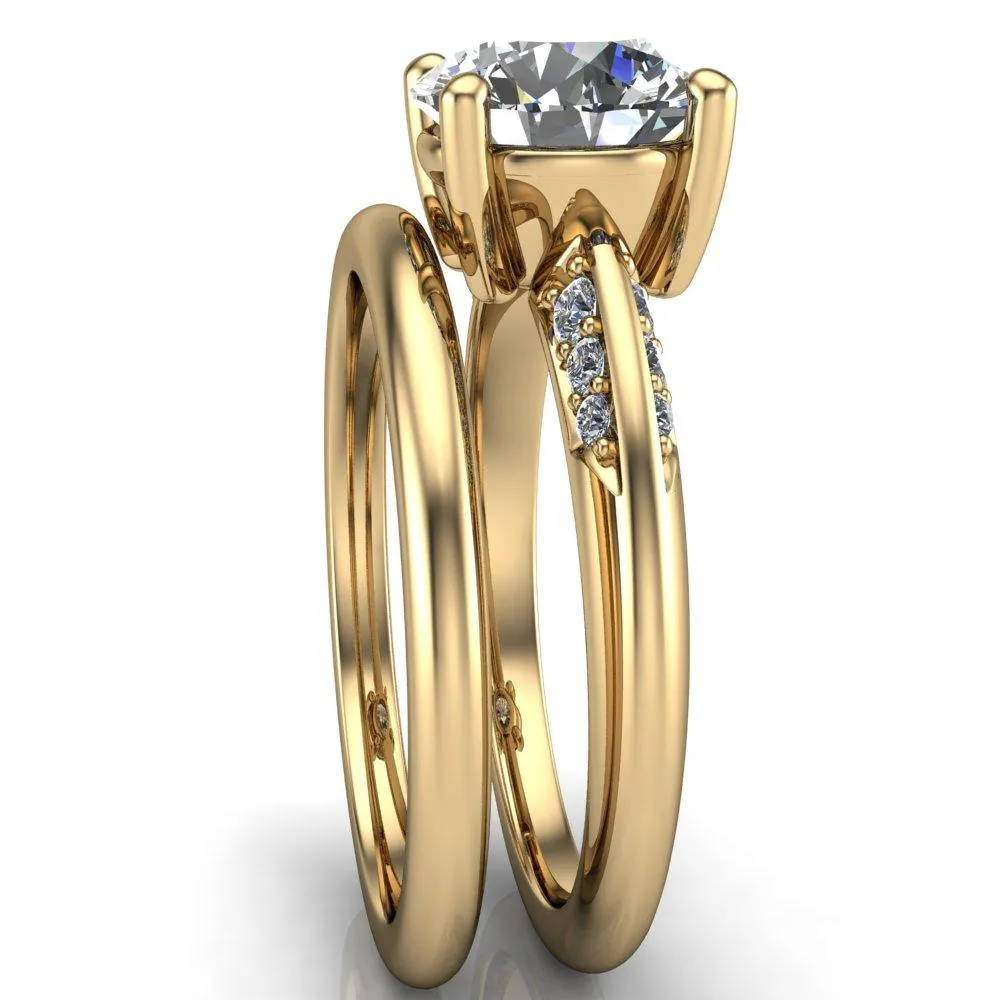 Sharon Round Center Stone Timeless Quad Diamonds Design Engagement Ring