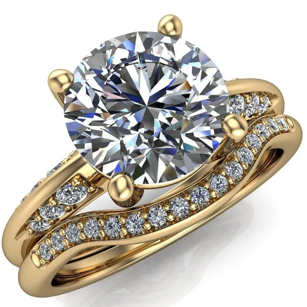 Sharon Round Center Stone Timeless Quad Diamonds Design Engagement Ring