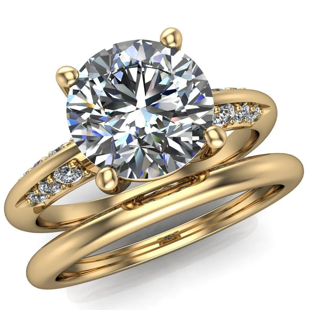 Sharon Round Center Stone Timeless Quad Diamonds Design Engagement Ring