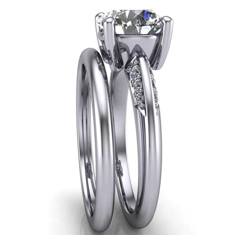 Sharon Round Center Stone Timeless Quad Diamonds Design Engagement Ring