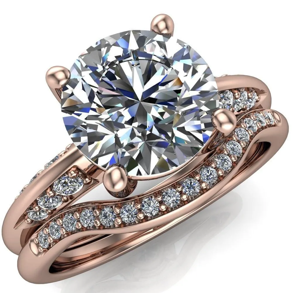 Sharon Round Center Stone Timeless Quad Diamonds Design Engagement Ring