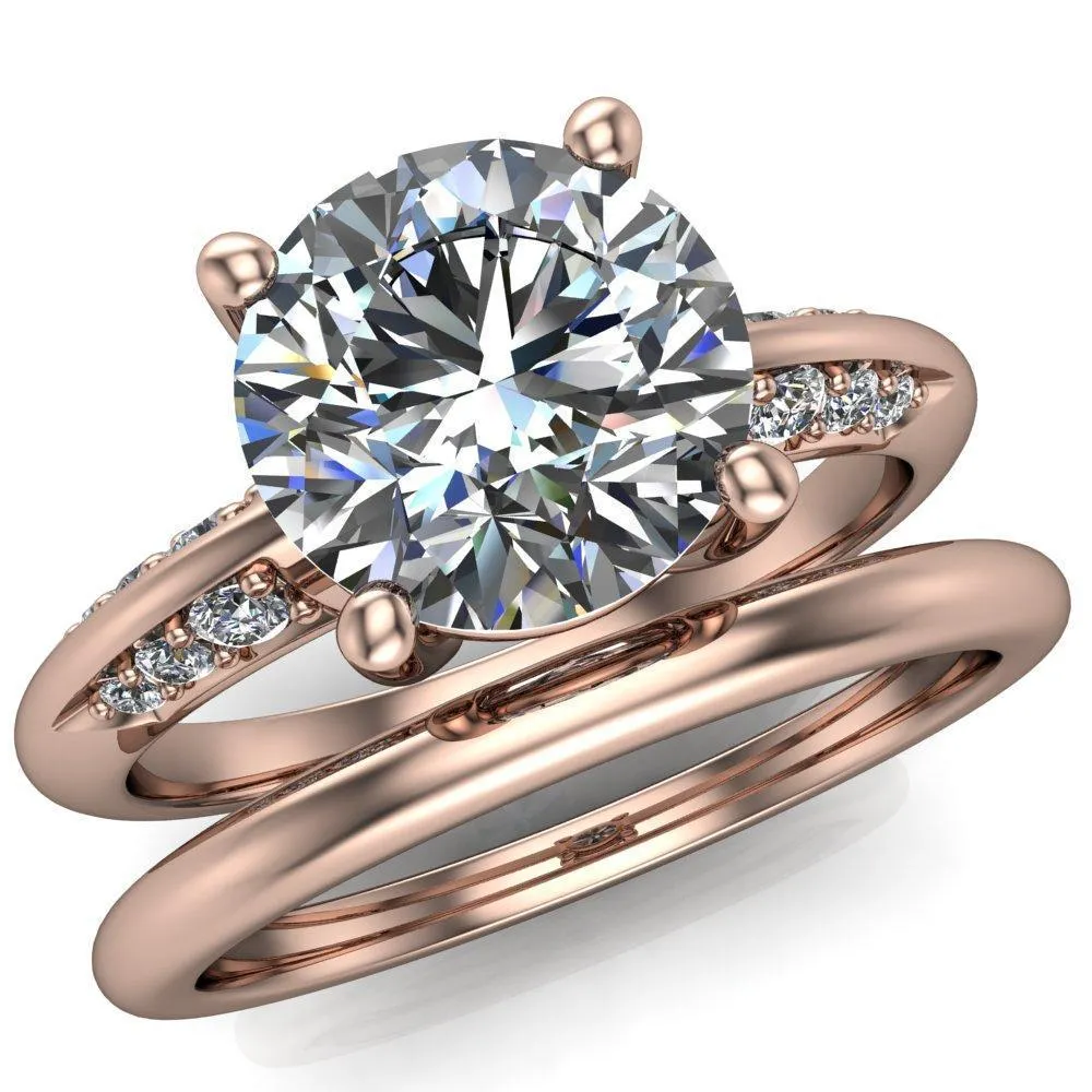 Sharon Round Center Stone Timeless Quad Diamonds Design Engagement Ring