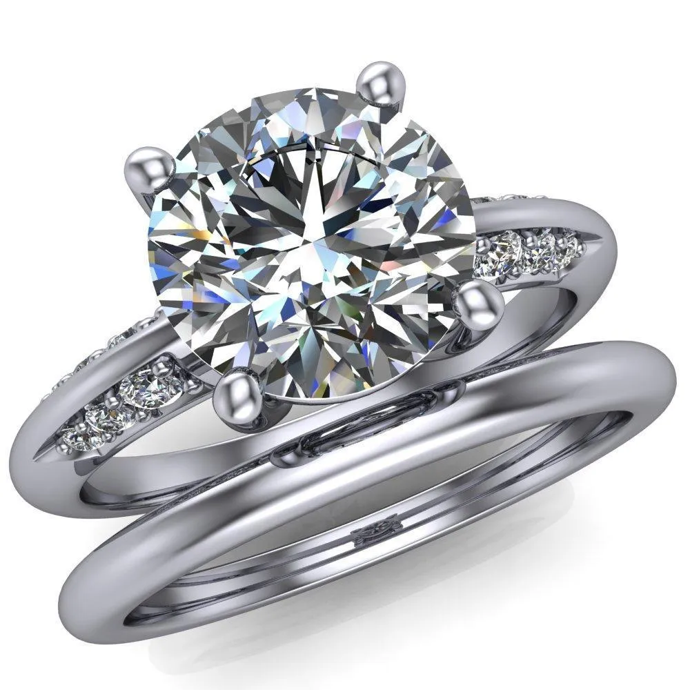Sharon Round Center Stone Timeless Quad Diamonds Design Engagement Ring