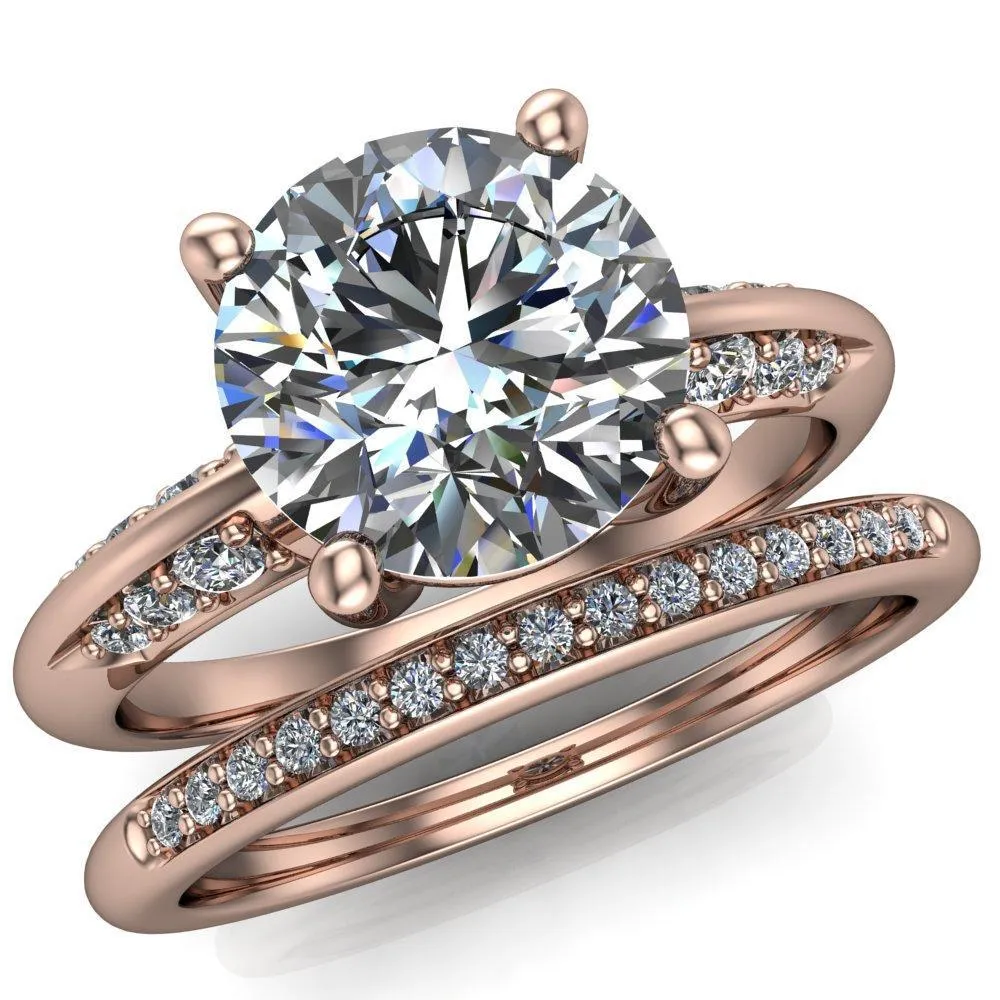 Sharon Round Center Stone Timeless Quad Diamonds Design Engagement Ring