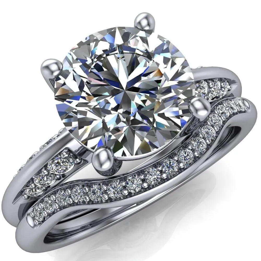 Sharon Round Center Stone Timeless Quad Diamonds Design Engagement Ring