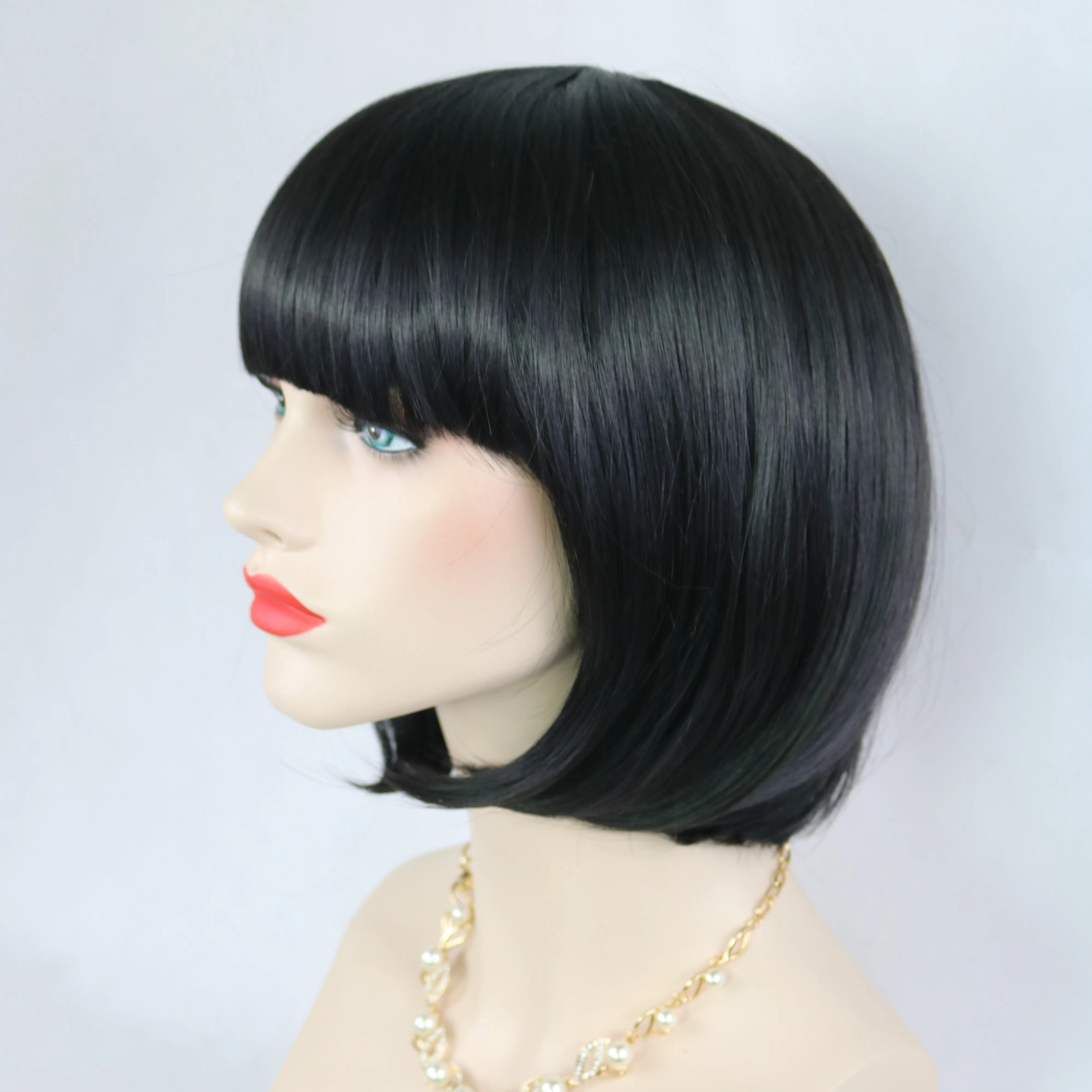 Siana | Black Medium Straight Synthetic Bob Hair Wig with Bangs