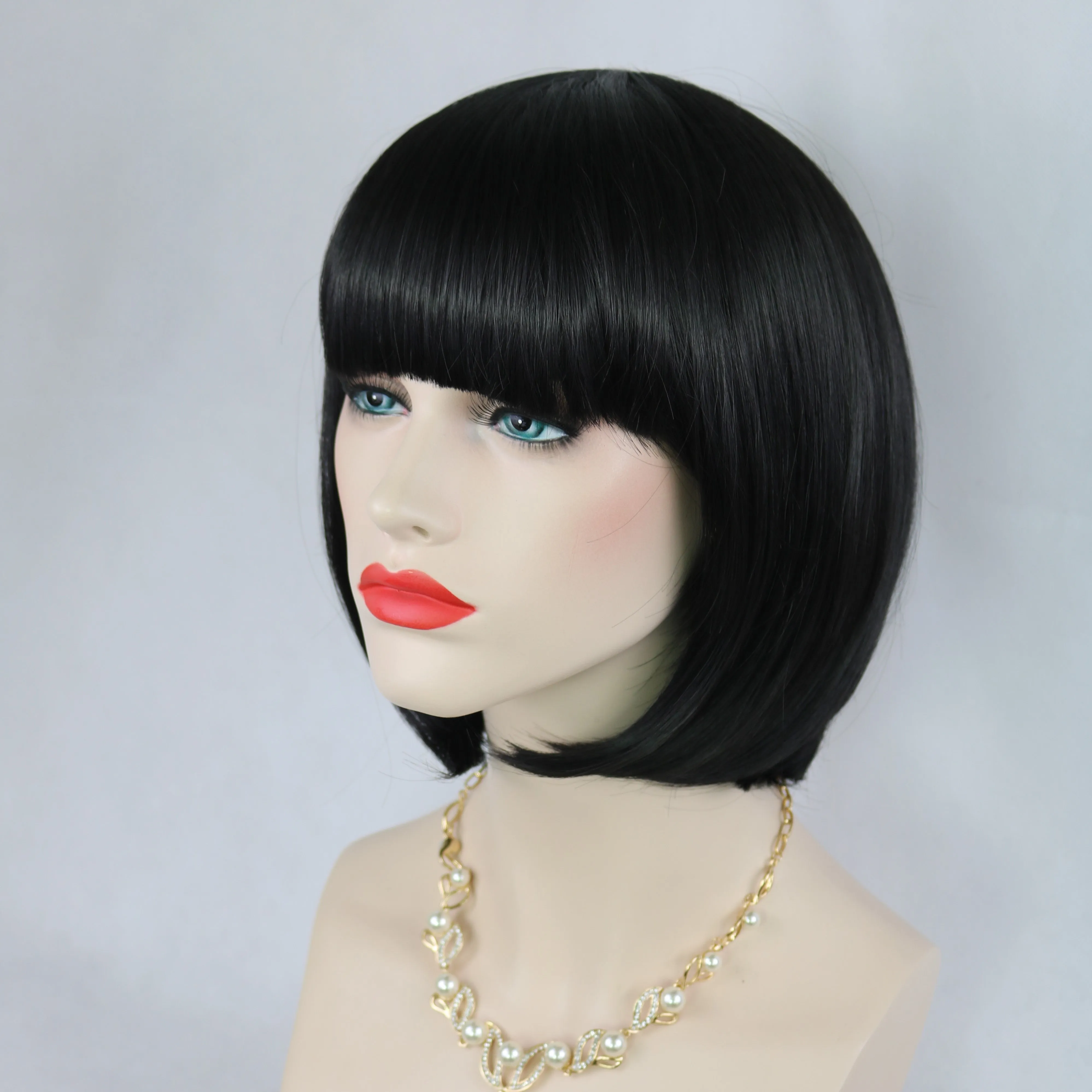 Siana | Black Medium Straight Synthetic Bob Hair Wig with Bangs