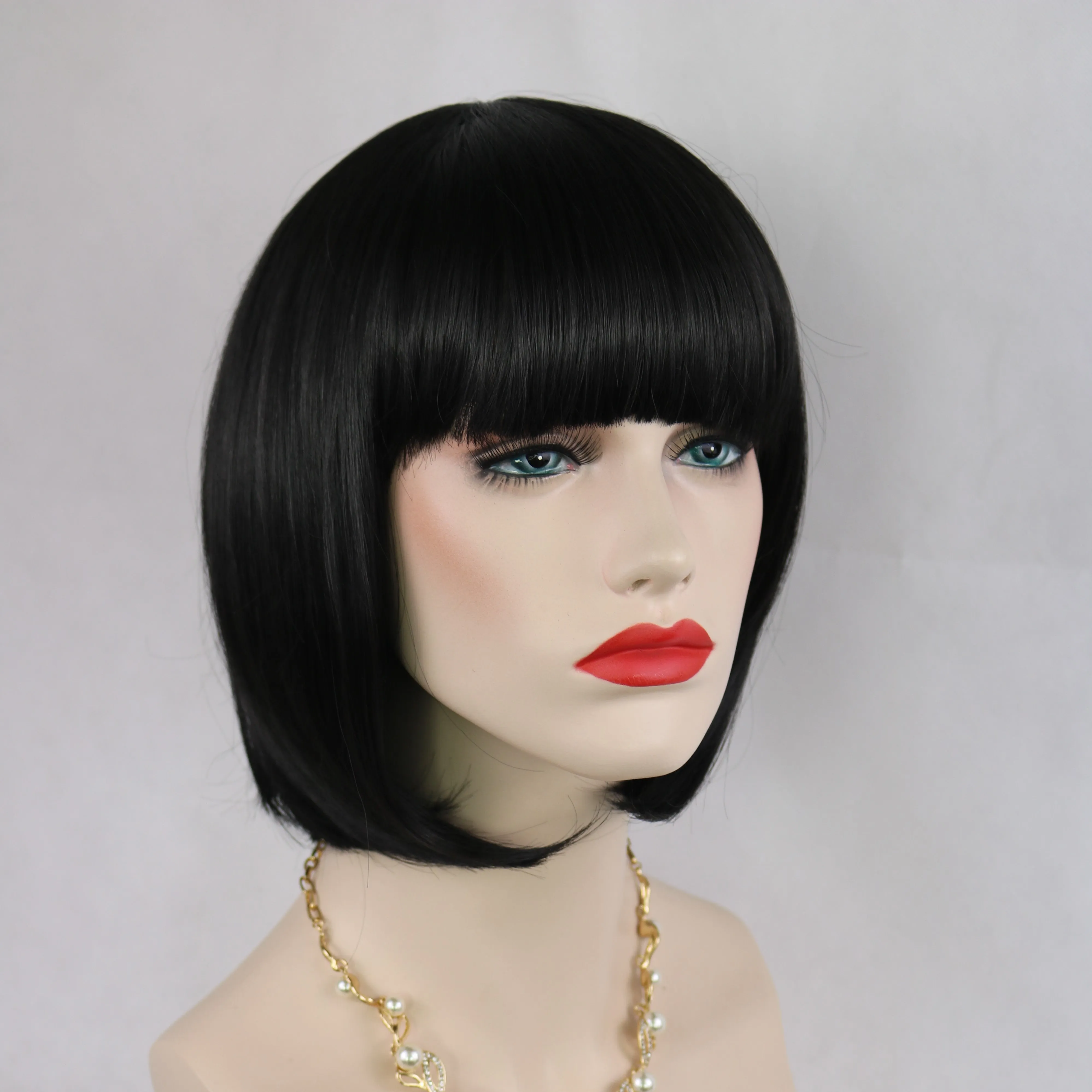Siana | Black Medium Straight Synthetic Bob Hair Wig with Bangs
