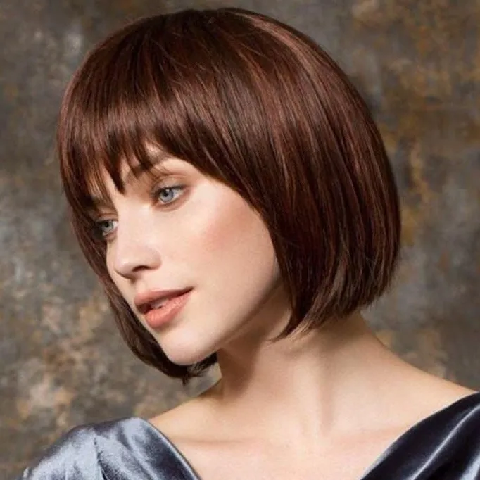 Siana | Medium Brown Medium Straight Synthetic Bob Hair Wig with Bangs