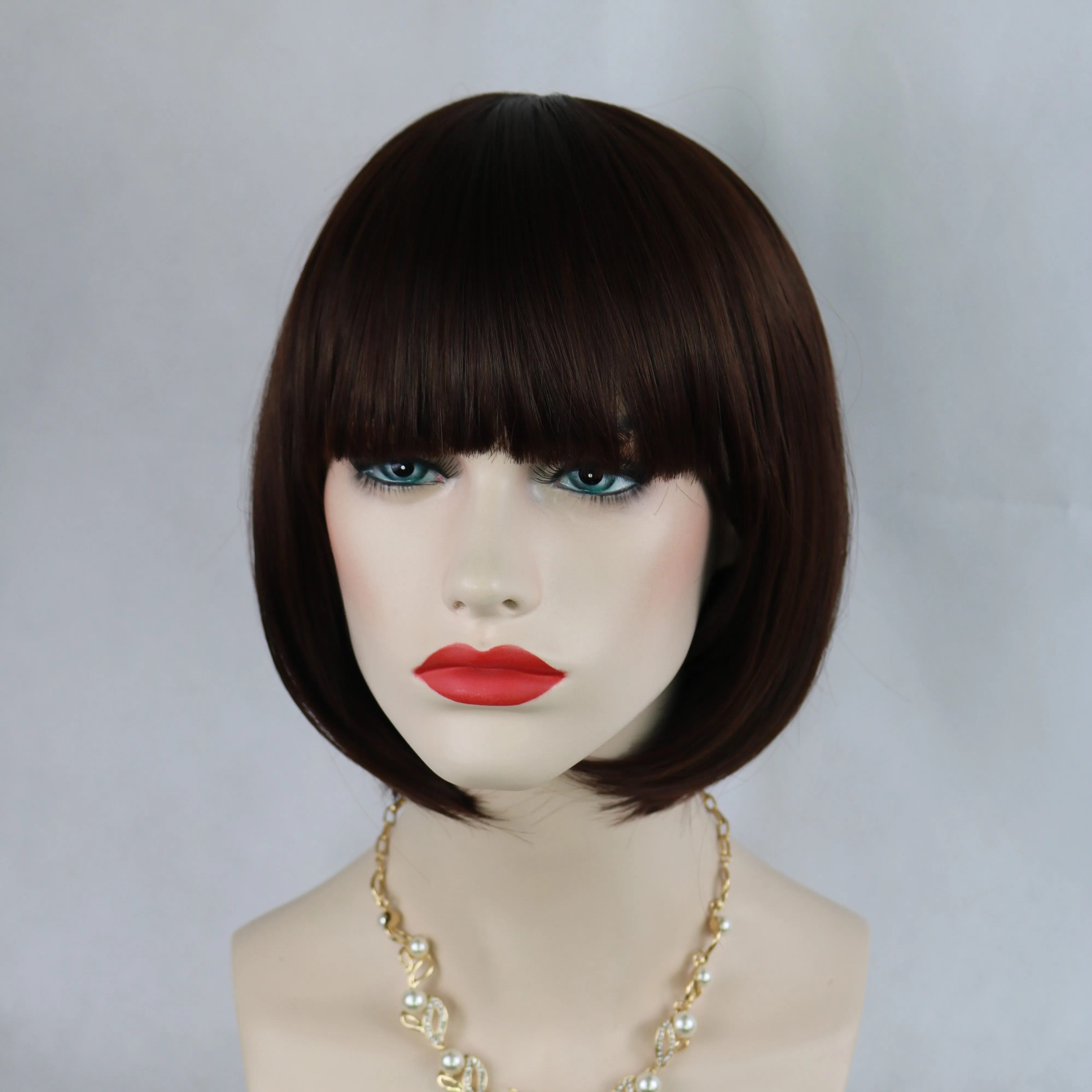Siana | Medium Brown Medium Straight Synthetic Bob Hair Wig with Bangs
