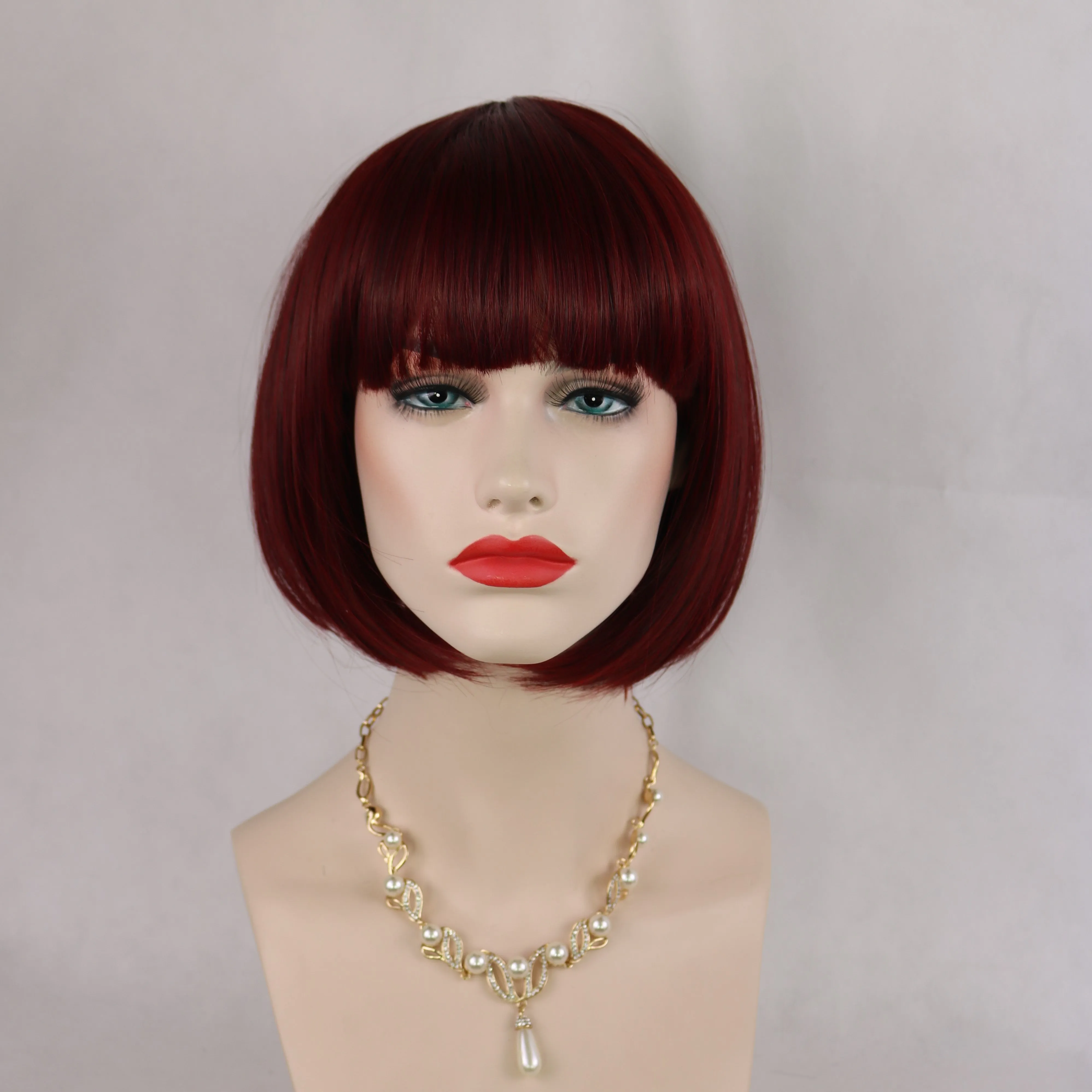 Siana | Medium Brown Medium Straight Synthetic Bob Hair Wig with Bangs