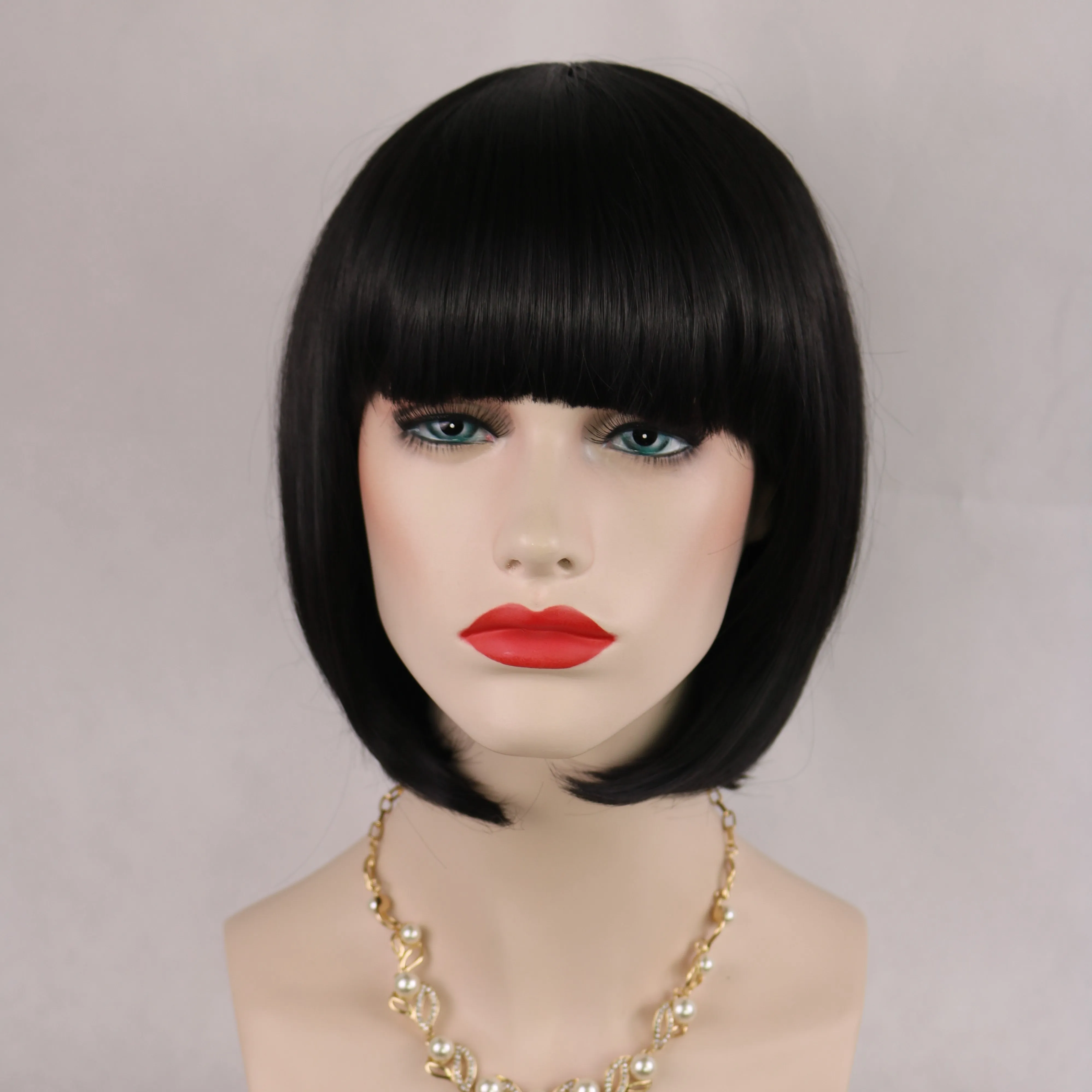 Siana | Medium Brown Medium Straight Synthetic Bob Hair Wig with Bangs