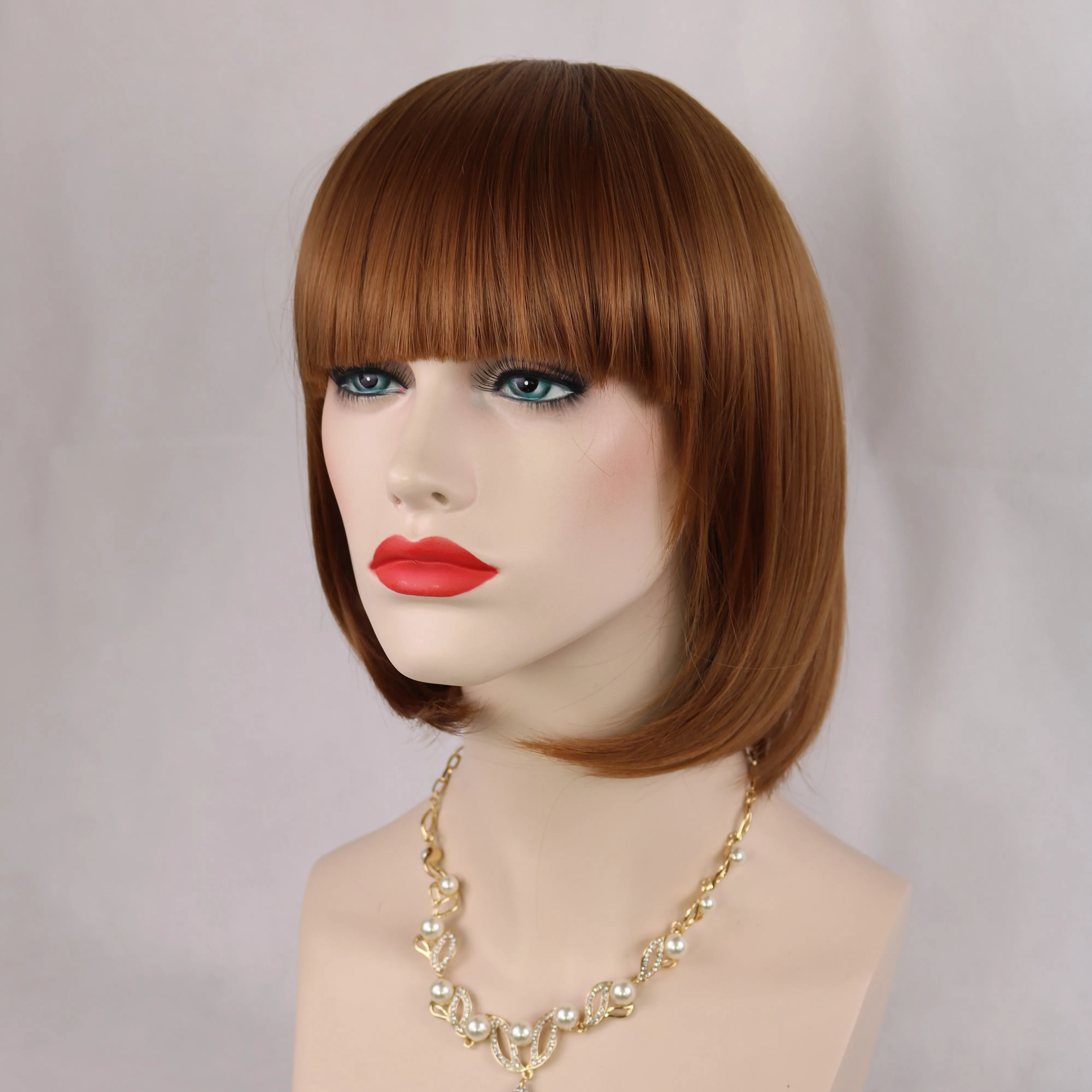 Siana | Medium Brown Medium Straight Synthetic Bob Hair Wig with Bangs