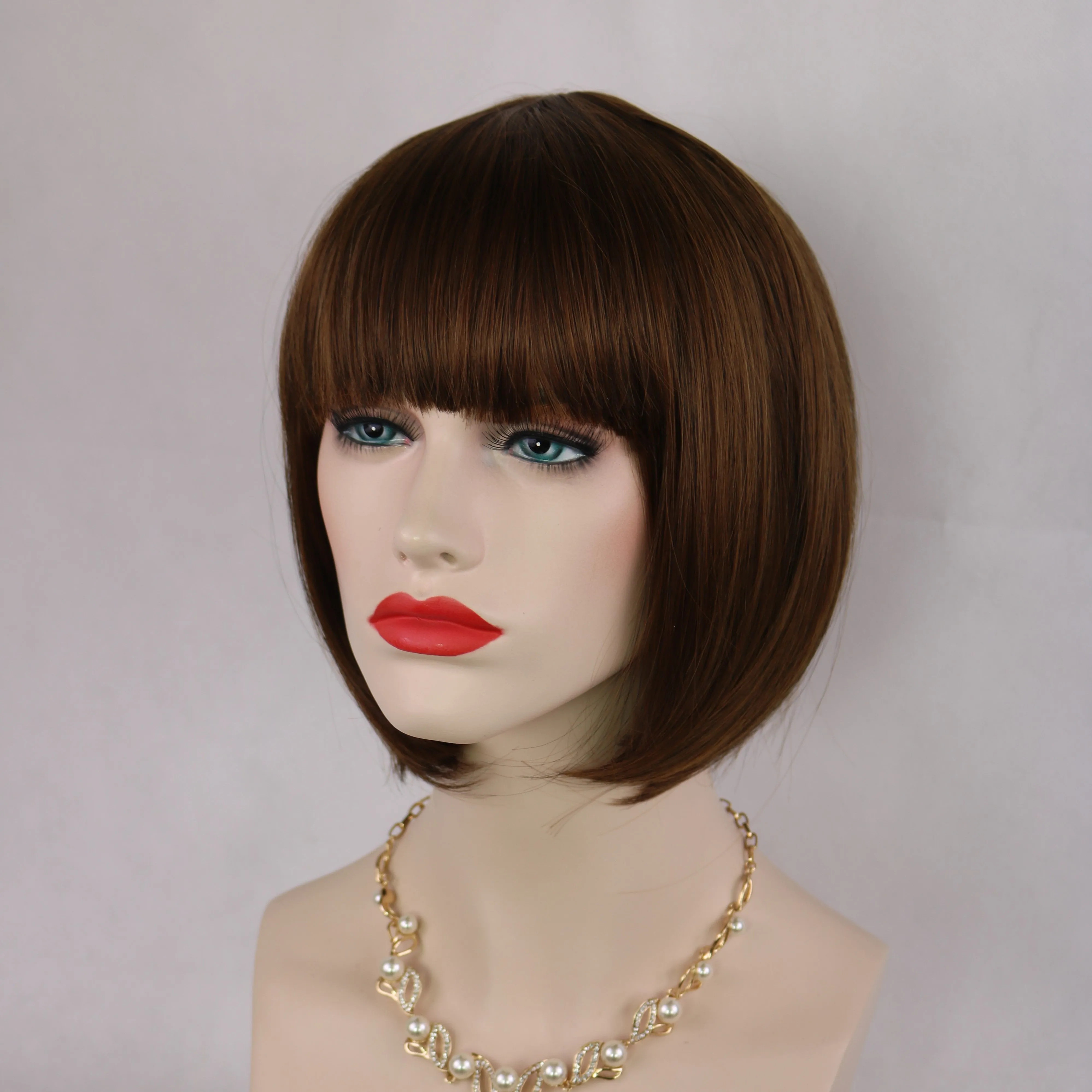 Siana | Medium Brown Medium Straight Synthetic Bob Hair Wig with Bangs