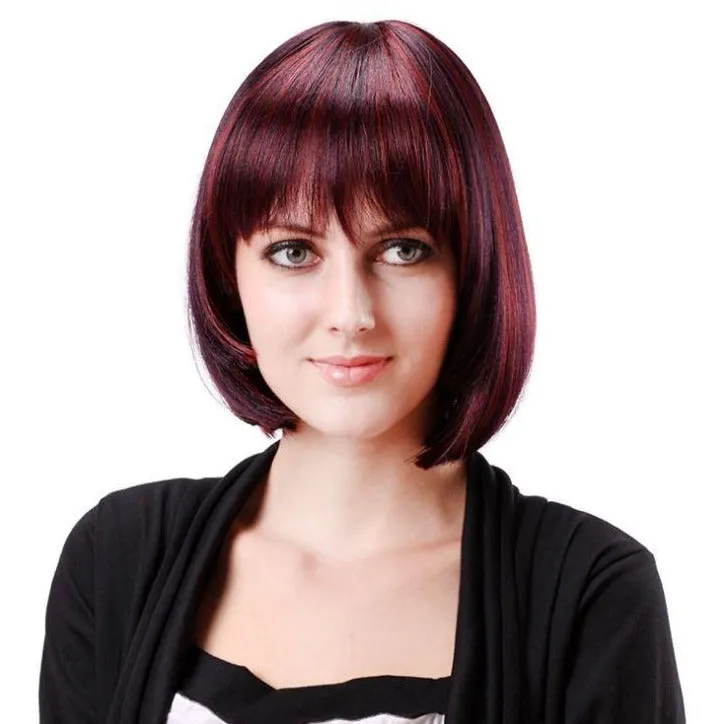 Siana | Red Medium Straight Synthetic Bob Hair Wig with Bangs