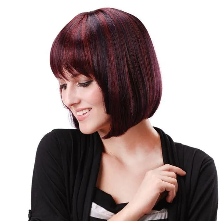 Siana | Red Medium Straight Synthetic Bob Hair Wig with Bangs