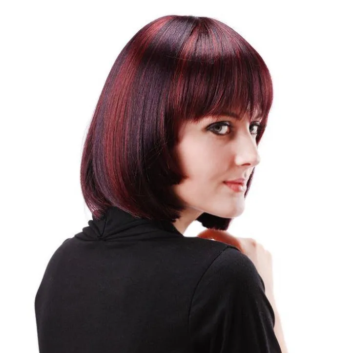 Siana | Red Medium Straight Synthetic Bob Hair Wig with Bangs