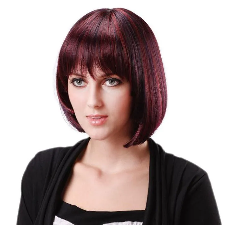 Siana | Red Medium Straight Synthetic Bob Hair Wig with Bangs