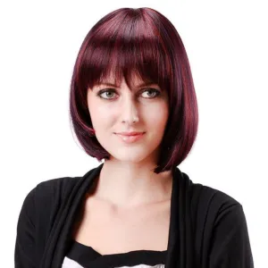 Siana | Red Medium Straight Synthetic Bob Hair Wig with Bangs