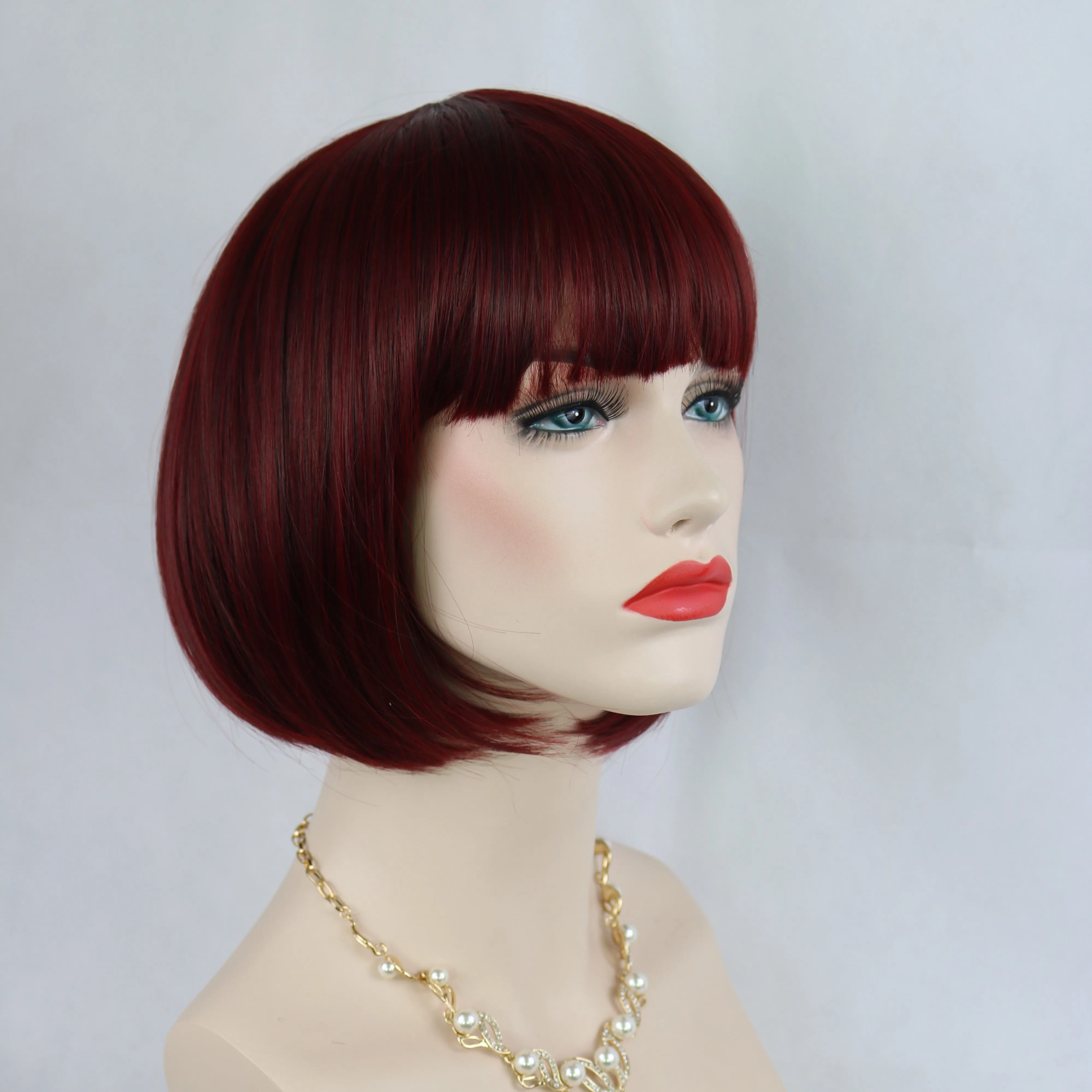 Siana | Red Medium Straight Synthetic Bob Hair Wig with Bangs