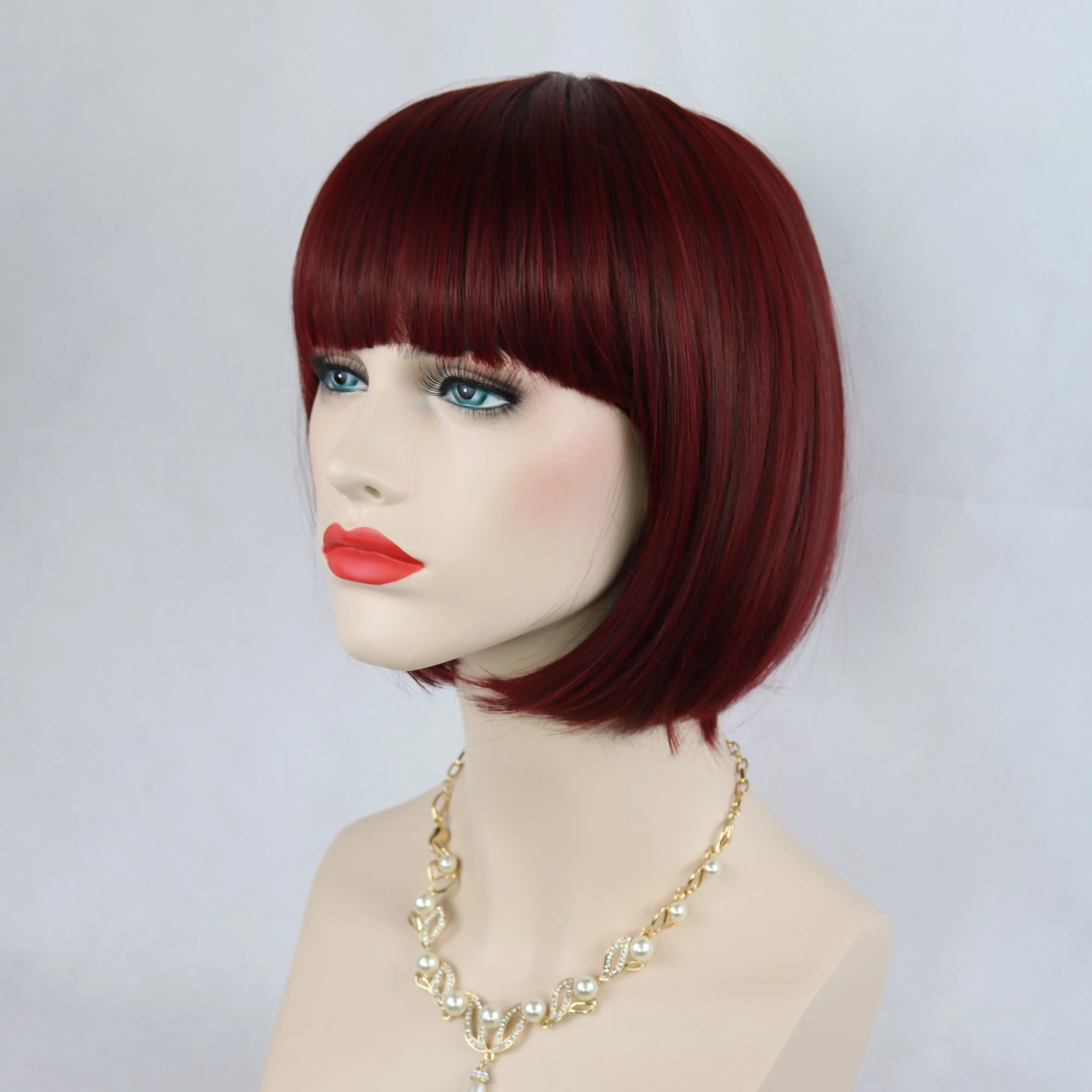 Siana | Red Medium Straight Synthetic Bob Hair Wig with Bangs
