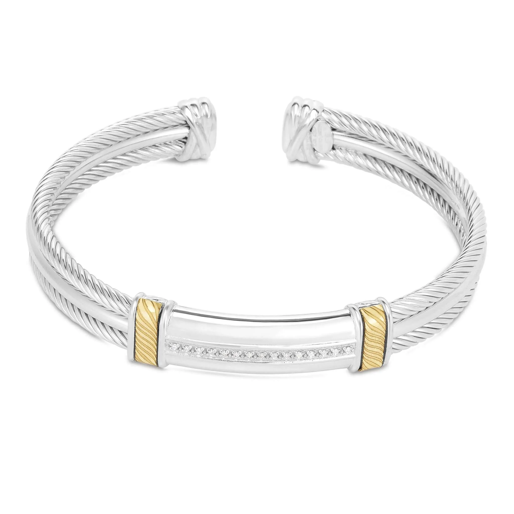 Silver & 18K Gold Cable Cuff Bracelet with Diamonds