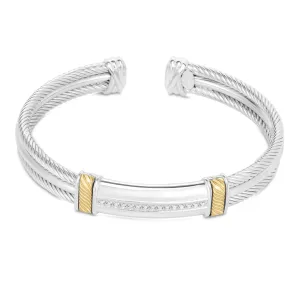 Silver & 18K Gold Cable Cuff Bracelet with Diamonds