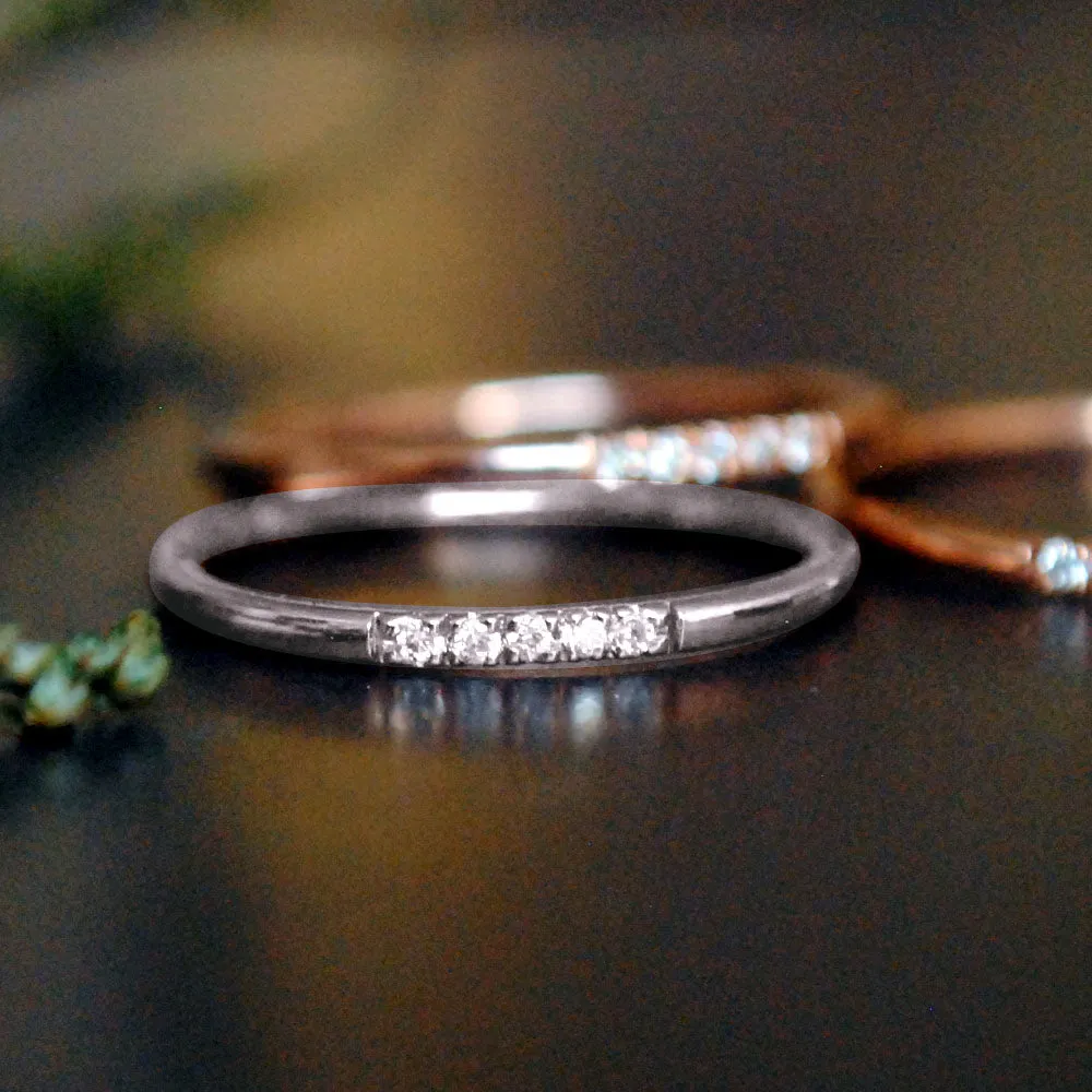 Skinny 1mm Dainty Band with 5 Pave Set Diamonds