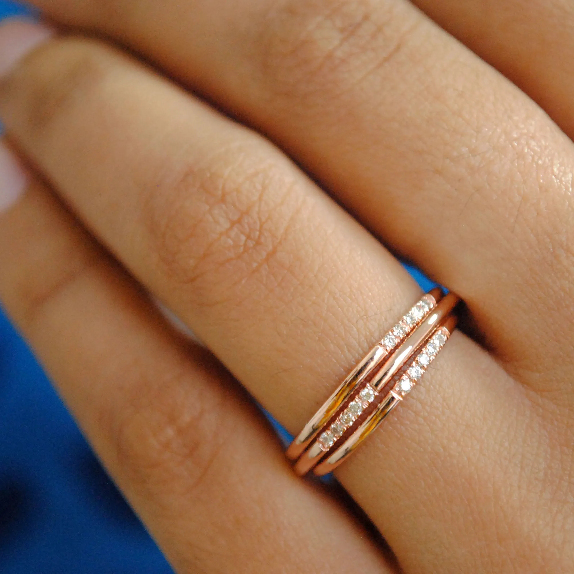 Skinny 1mm Dainty Band with 5 Pave Set Diamonds