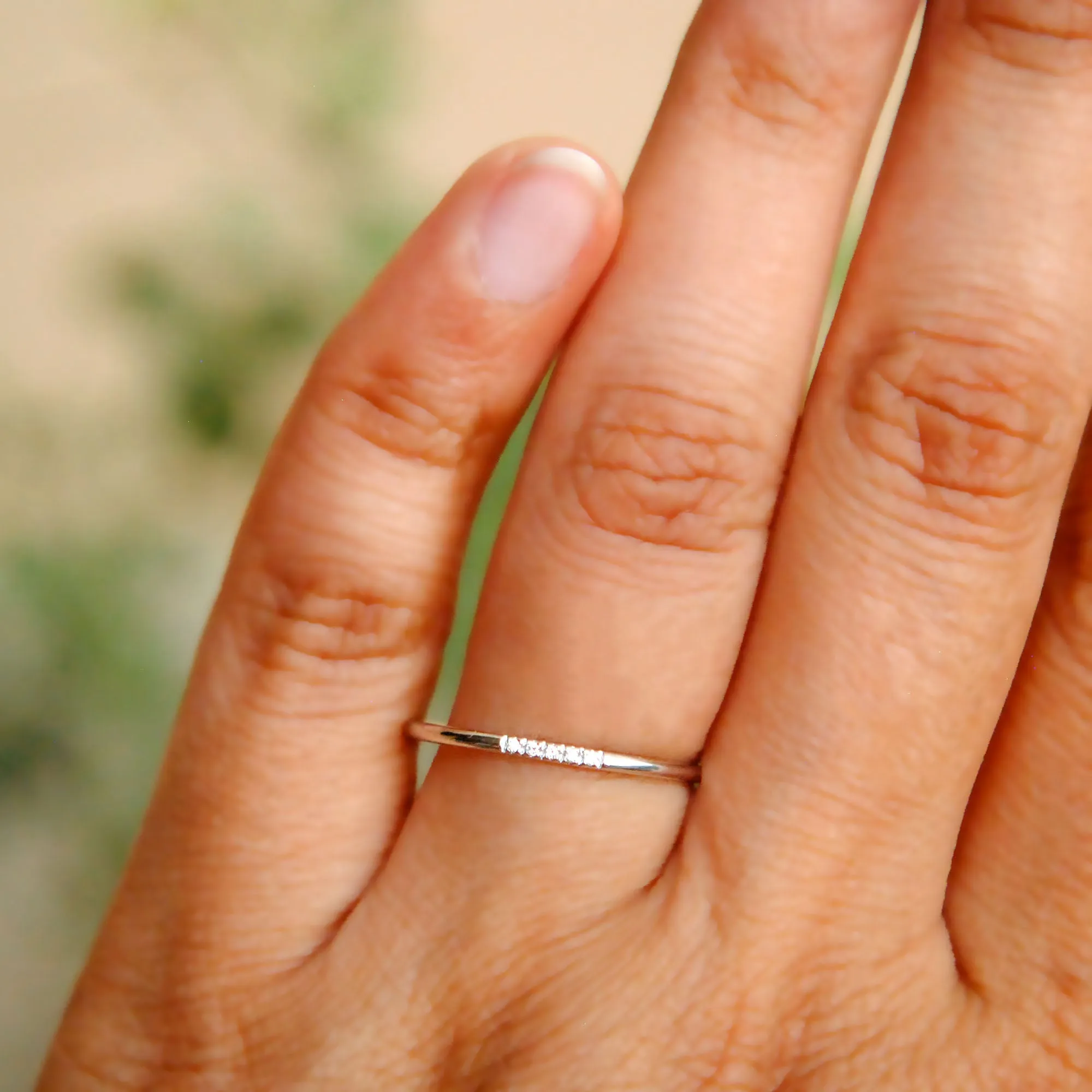 Skinny 1mm Dainty Band with 5 Pave Set Diamonds