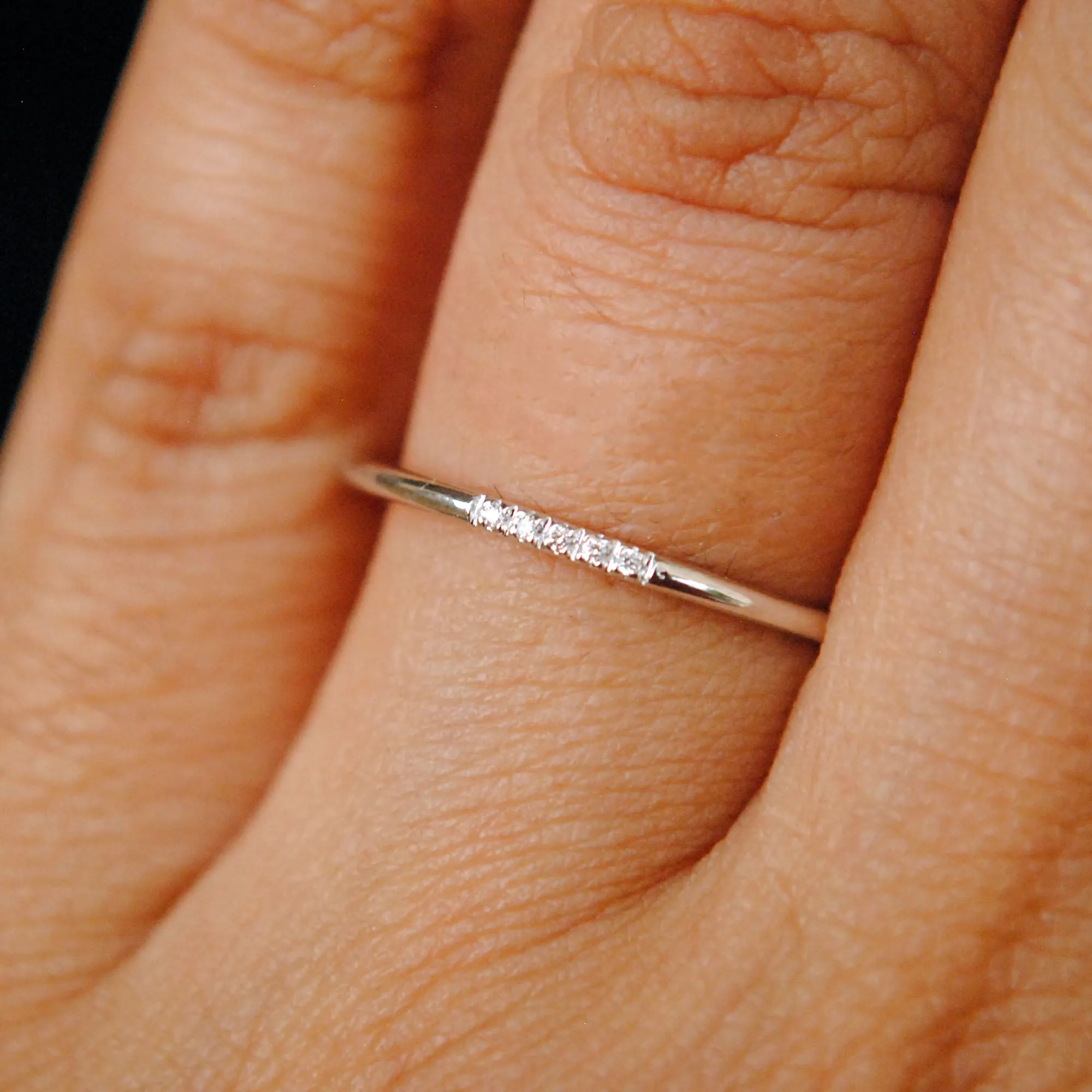 Skinny 1mm Dainty Band with 5 Pave Set Diamonds