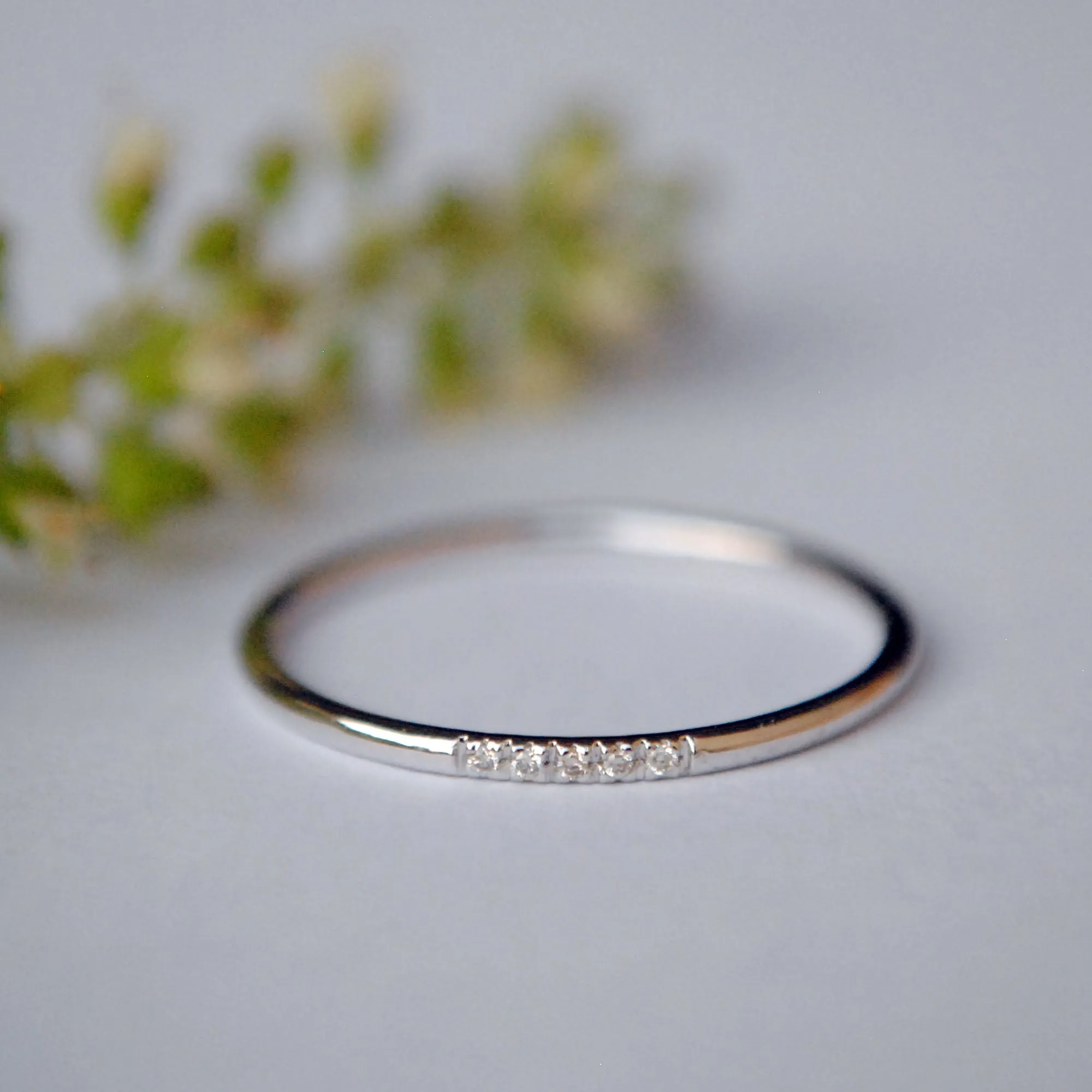 Skinny 1mm Dainty Band with 5 Pave Set Diamonds