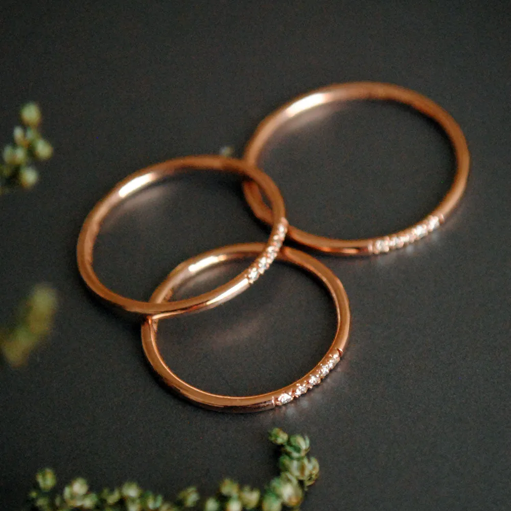 Skinny 1mm Dainty Band with 5 Pave Set Diamonds