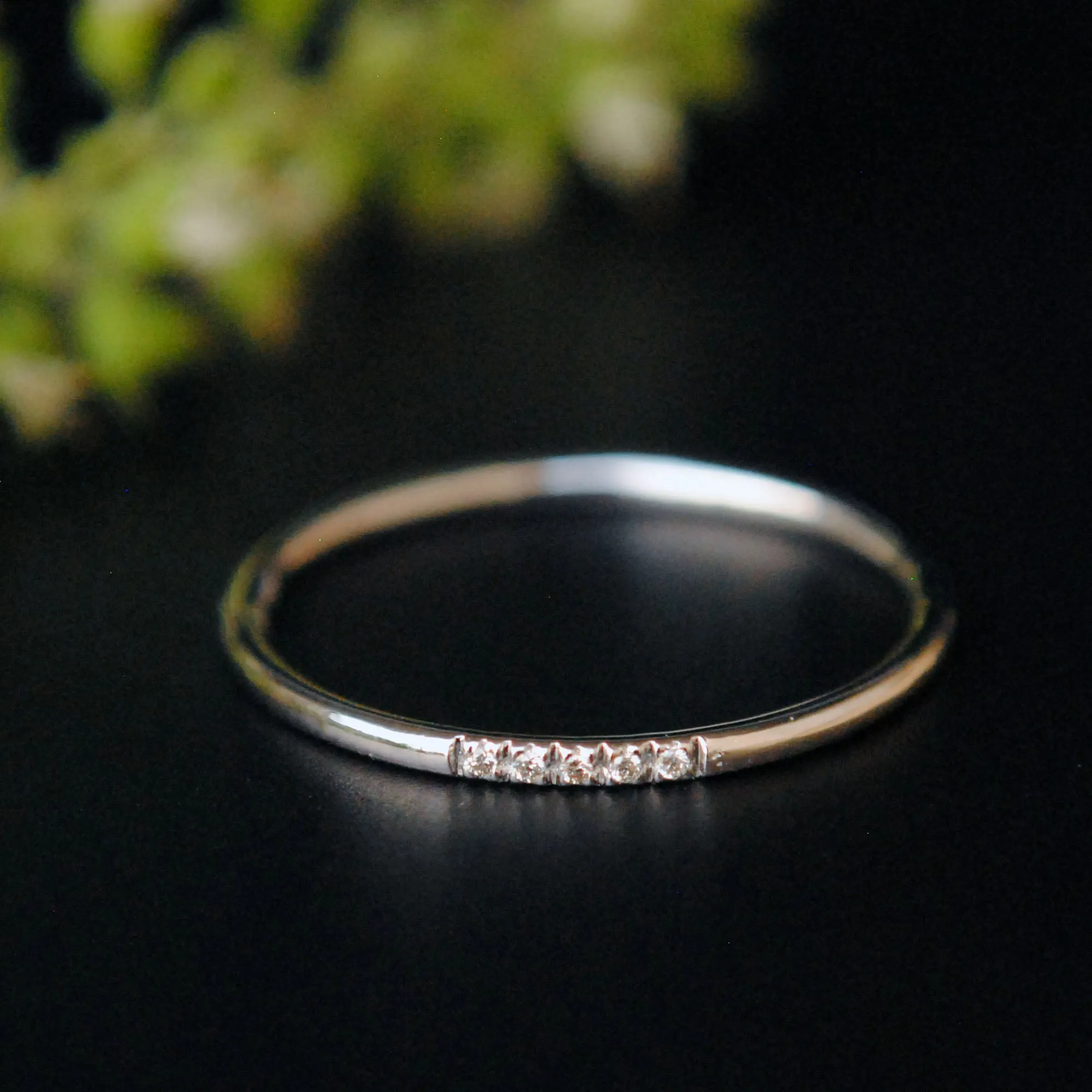 Skinny 1mm Dainty Band with 5 Pave Set Diamonds