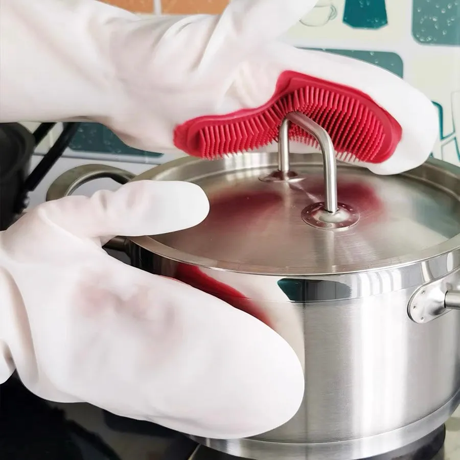 Smart Kitchen Dish Washing Silicone Gloves with Brush Head