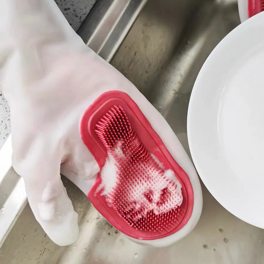 Smart Kitchen Dish Washing Silicone Gloves with Brush Head