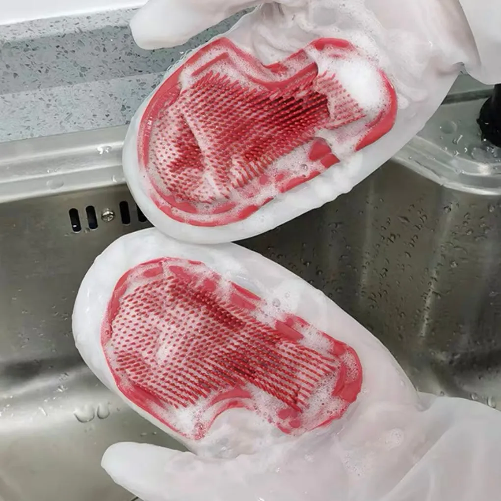 Smart Kitchen Dish Washing Silicone Gloves with Brush Head