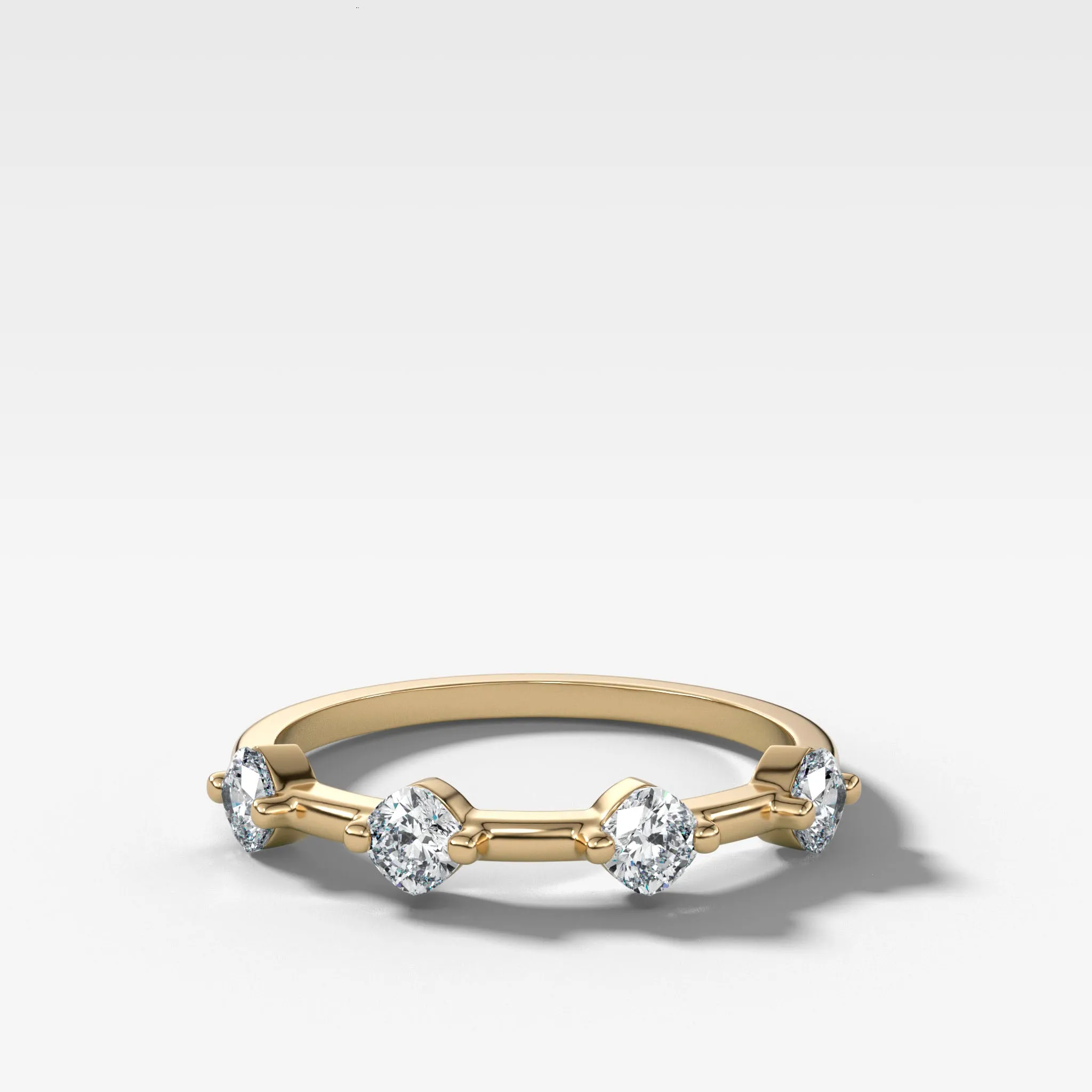 Spaced Compass Wedding Band with Four Cushion Cuts