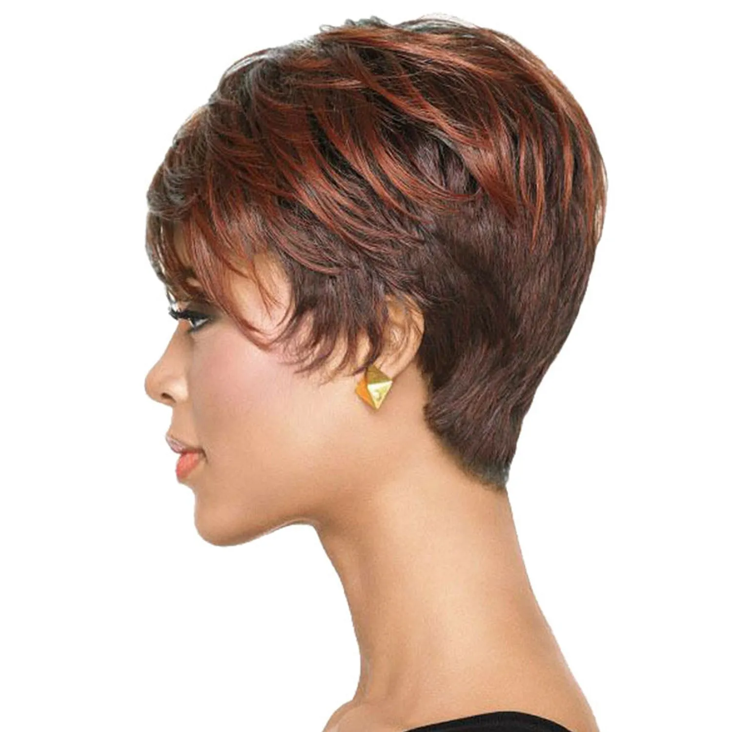 Sparky | Brown Short Pixie Cut Wavy Synthetic Hair Wig With Bangs