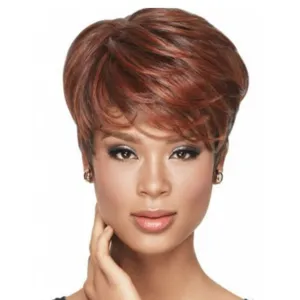 Sparky | Brown Short Pixie Cut Wavy Synthetic Hair Wig With Bangs