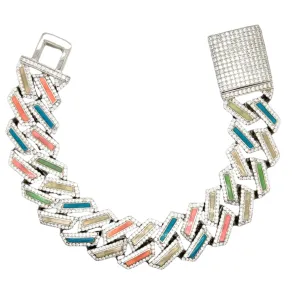Sterling Silver Glow In the Dark 20mm with Colored Enamel & Cubic Zirconia Stones Cuban Bracelet - C301029