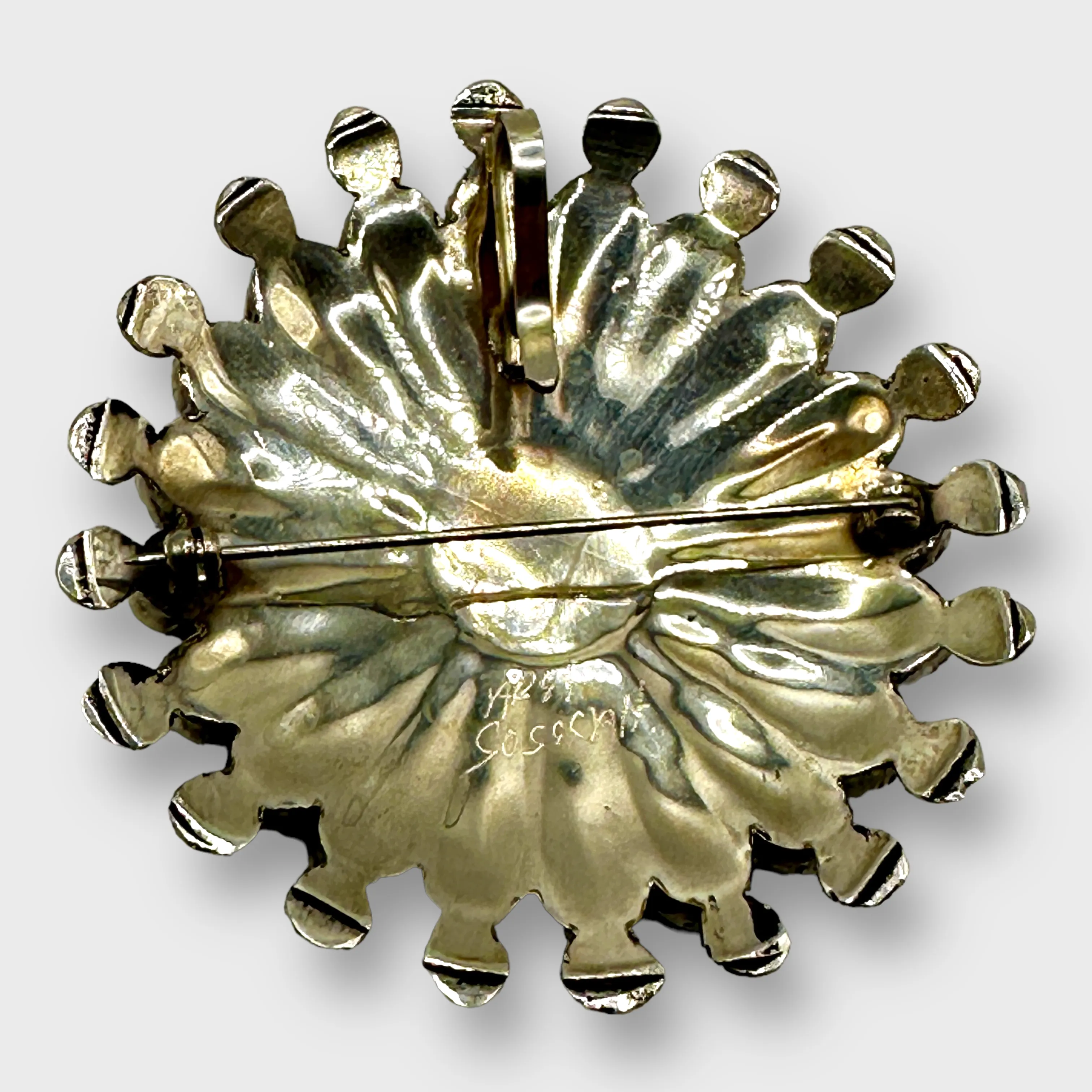 Sterling Silver Zuni Handmade Inlay Multi-Stone and Shells Round Sun Face Pin and Pendant